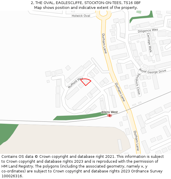 2, THE OVAL, EAGLESCLIFFE, STOCKTON-ON-TEES, TS16 0BF: Location map and indicative extent of plot