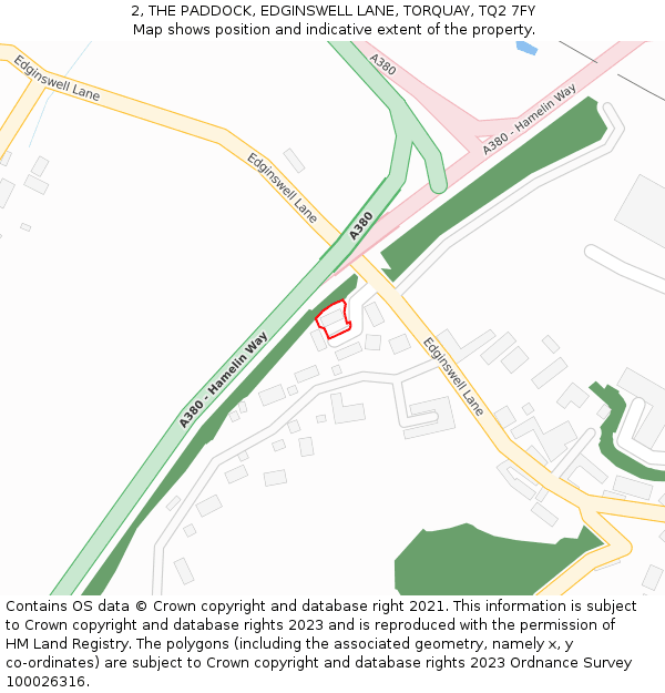 2, THE PADDOCK, EDGINSWELL LANE, TORQUAY, TQ2 7FY: Location map and indicative extent of plot