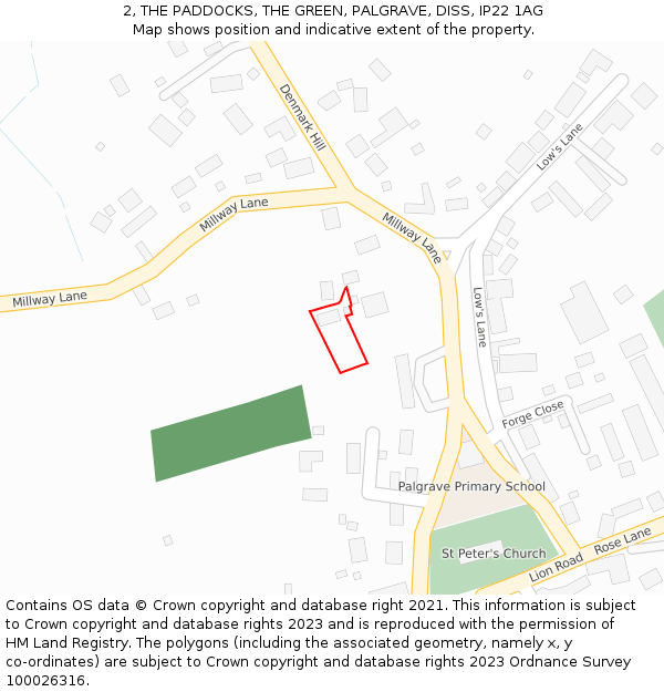 2, THE PADDOCKS, THE GREEN, PALGRAVE, DISS, IP22 1AG: Location map and indicative extent of plot