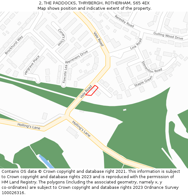 2, THE PADDOCKS, THRYBERGH, ROTHERHAM, S65 4EX: Location map and indicative extent of plot