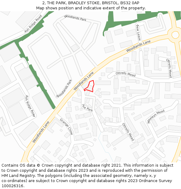 2, THE PARK, BRADLEY STOKE, BRISTOL, BS32 0AP: Location map and indicative extent of plot