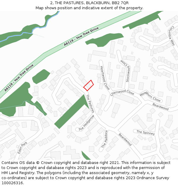 2, THE PASTURES, BLACKBURN, BB2 7QR: Location map and indicative extent of plot