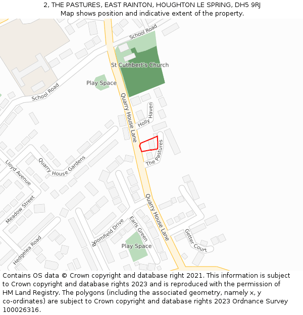2, THE PASTURES, EAST RAINTON, HOUGHTON LE SPRING, DH5 9RJ: Location map and indicative extent of plot
