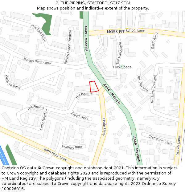 2, THE PIPPINS, STAFFORD, ST17 9DN: Location map and indicative extent of plot
