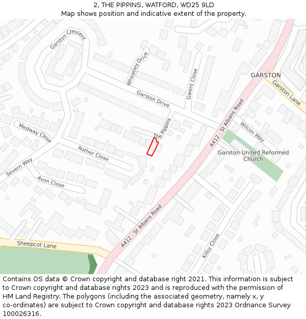 2, THE PIPPINS, WATFORD, WD25 9LD: Location map and indicative extent of plot