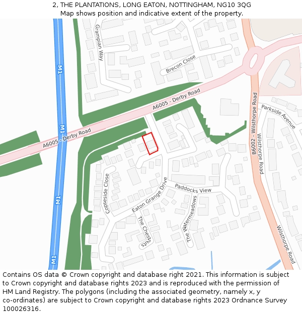 2, THE PLANTATIONS, LONG EATON, NOTTINGHAM, NG10 3QG: Location map and indicative extent of plot