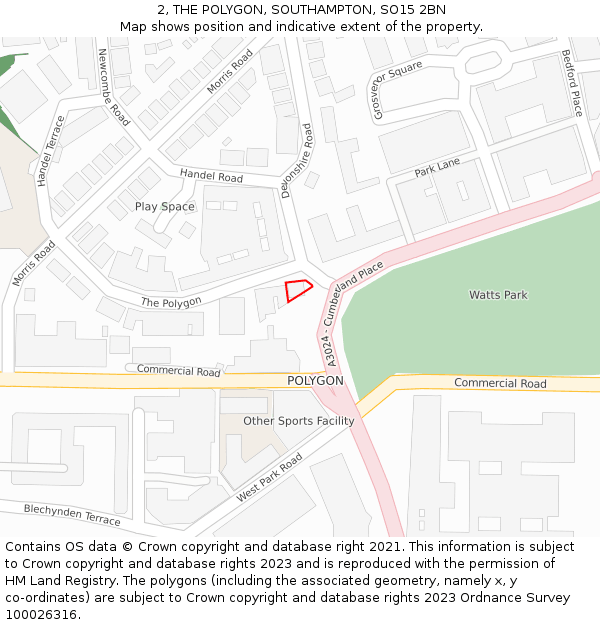 2, THE POLYGON, SOUTHAMPTON, SO15 2BN: Location map and indicative extent of plot