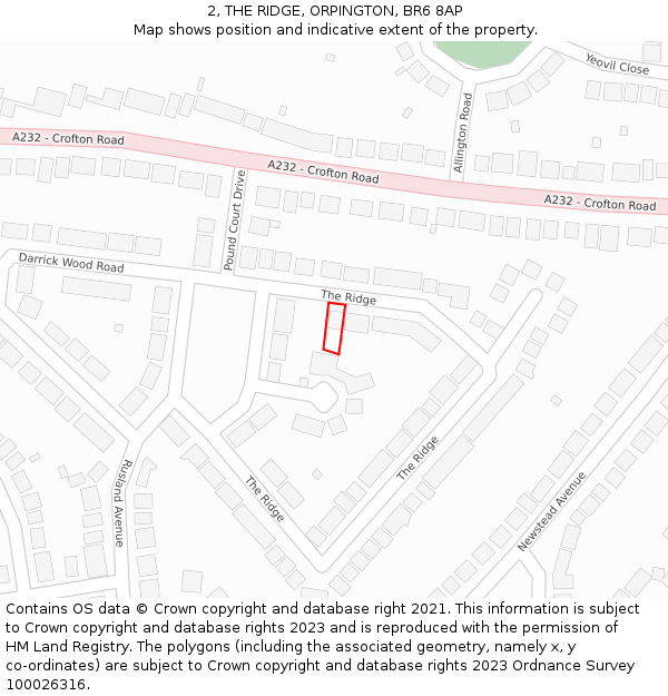 2, THE RIDGE, ORPINGTON, BR6 8AP: Location map and indicative extent of plot