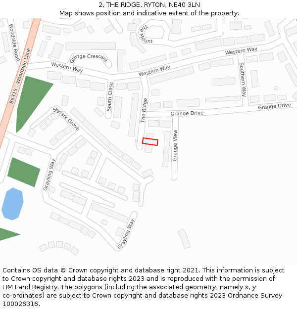 2, THE RIDGE, RYTON, NE40 3LN: Location map and indicative extent of plot