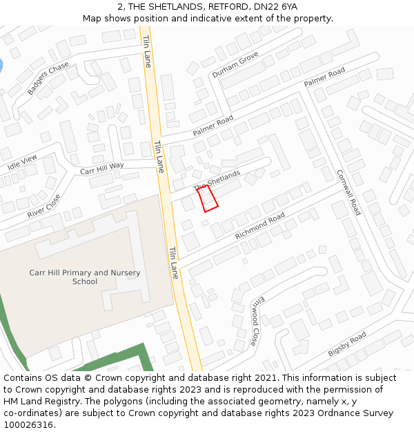 2, THE SHETLANDS, RETFORD, DN22 6YA: Location map and indicative extent of plot