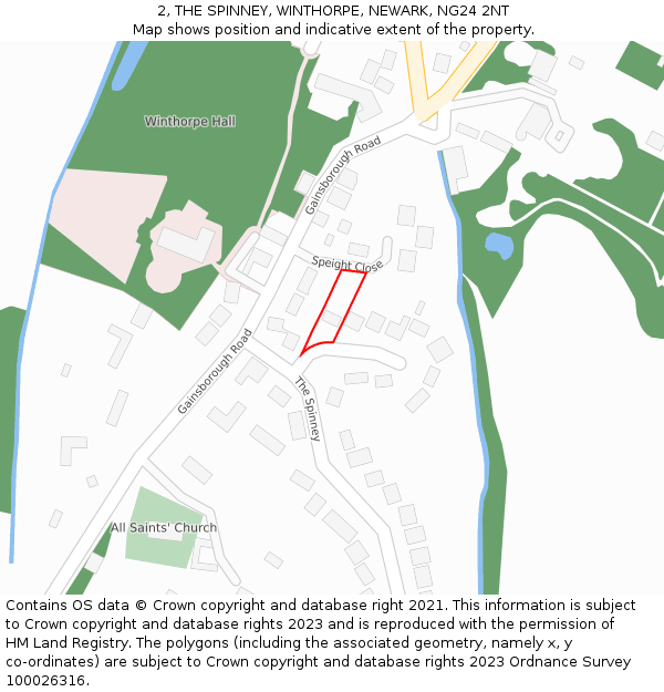 2, THE SPINNEY, WINTHORPE, NEWARK, NG24 2NT: Location map and indicative extent of plot