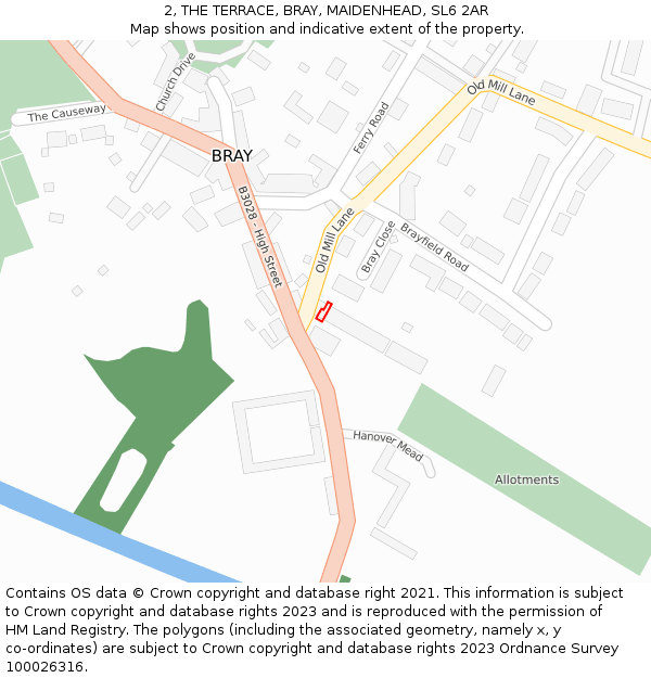 2, THE TERRACE, BRAY, MAIDENHEAD, SL6 2AR: Location map and indicative extent of plot