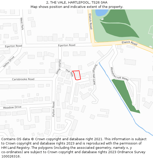 2, THE VALE, HARTLEPOOL, TS26 0AA: Location map and indicative extent of plot
