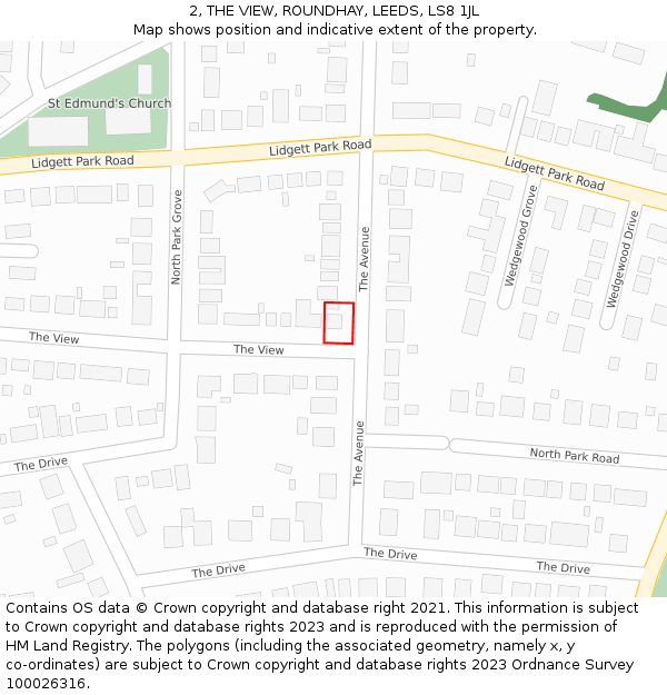 2, THE VIEW, ROUNDHAY, LEEDS, LS8 1JL: Location map and indicative extent of plot
