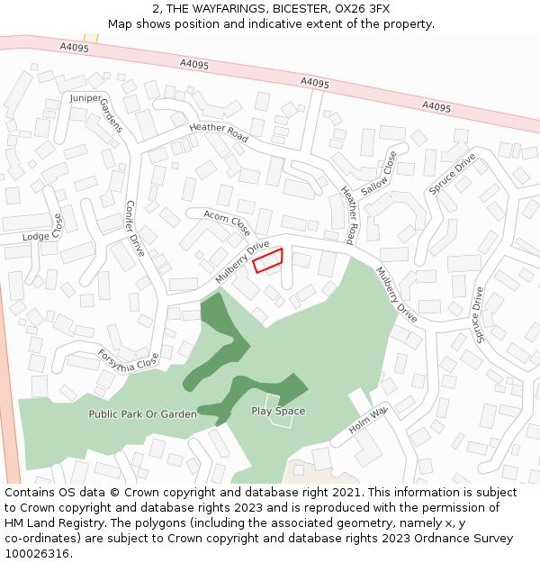 2, THE WAYFARINGS, BICESTER, OX26 3FX: Location map and indicative extent of plot