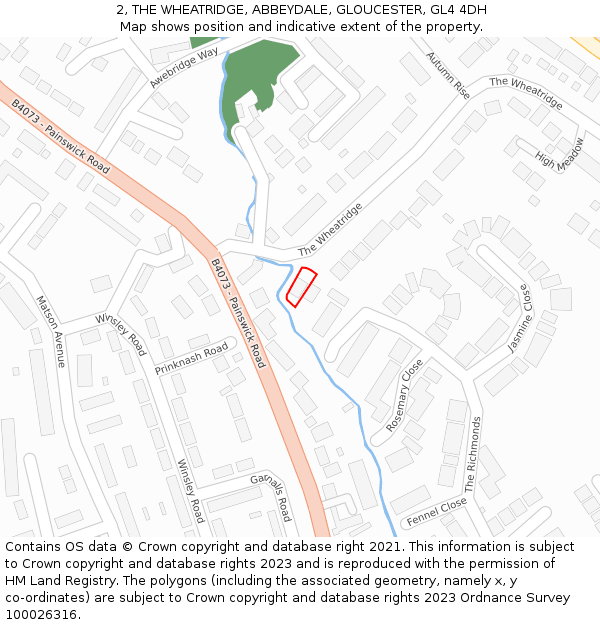 2, THE WHEATRIDGE, ABBEYDALE, GLOUCESTER, GL4 4DH: Location map and indicative extent of plot
