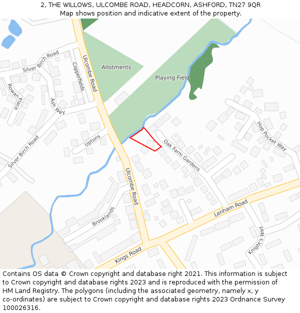 2, THE WILLOWS, ULCOMBE ROAD, HEADCORN, ASHFORD, TN27 9QR: Location map and indicative extent of plot