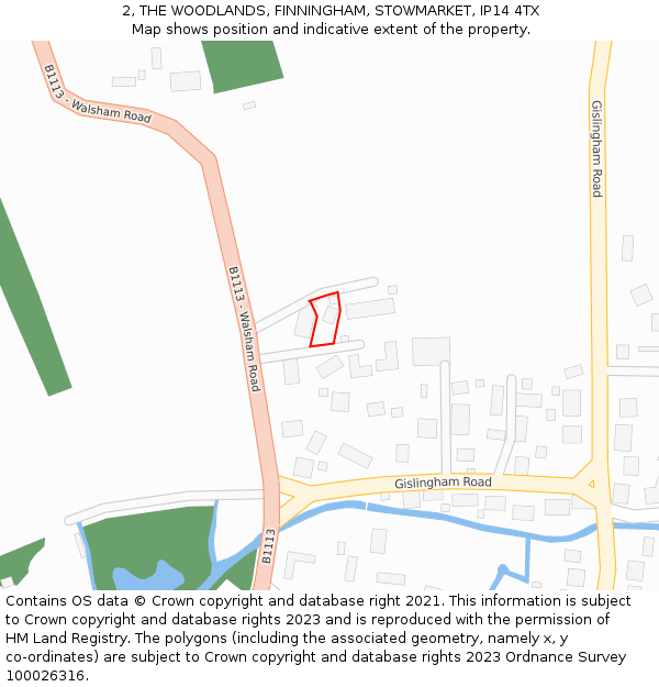 2, THE WOODLANDS, FINNINGHAM, STOWMARKET, IP14 4TX: Location map and indicative extent of plot