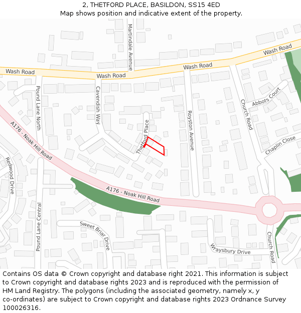 2, THETFORD PLACE, BASILDON, SS15 4ED: Location map and indicative extent of plot