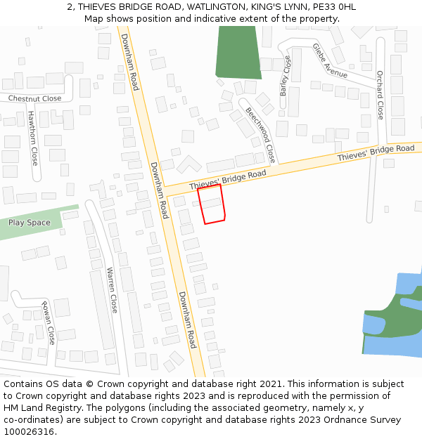 2, THIEVES BRIDGE ROAD, WATLINGTON, KING'S LYNN, PE33 0HL: Location map and indicative extent of plot