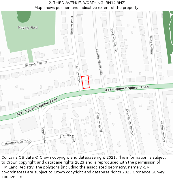2, THIRD AVENUE, WORTHING, BN14 9NZ: Location map and indicative extent of plot