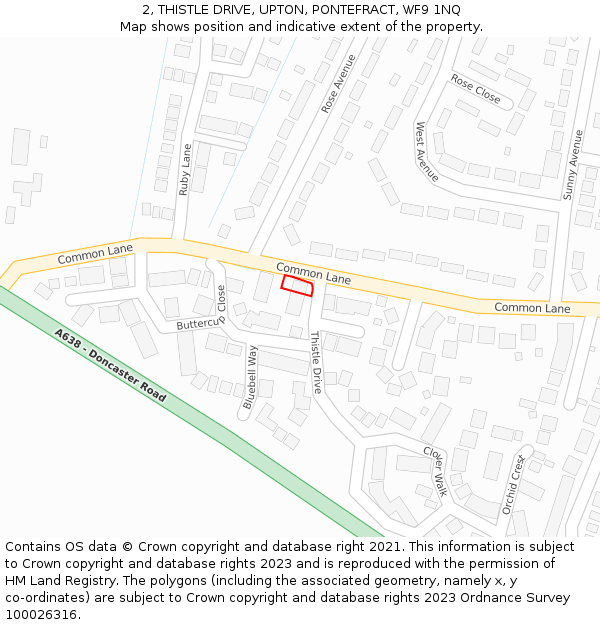 2, THISTLE DRIVE, UPTON, PONTEFRACT, WF9 1NQ: Location map and indicative extent of plot