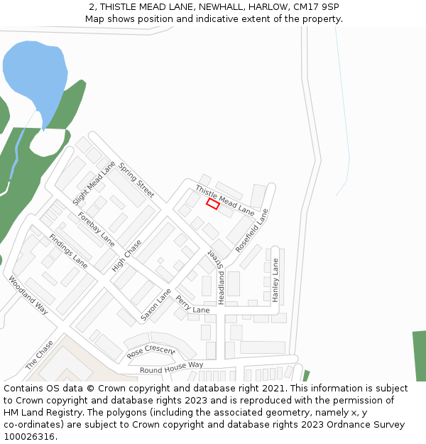 2, THISTLE MEAD LANE, NEWHALL, HARLOW, CM17 9SP: Location map and indicative extent of plot