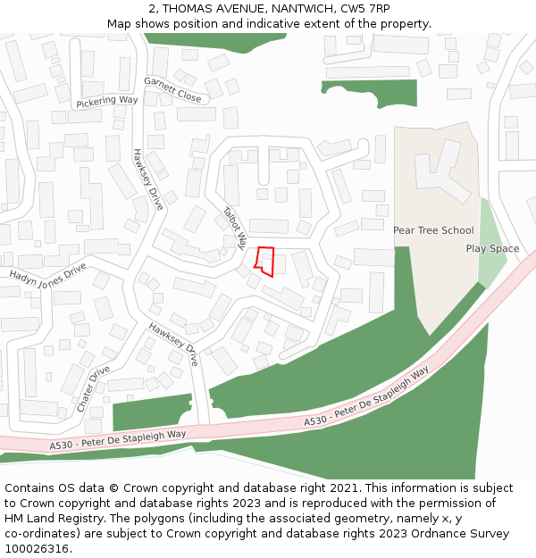2, THOMAS AVENUE, NANTWICH, CW5 7RP: Location map and indicative extent of plot