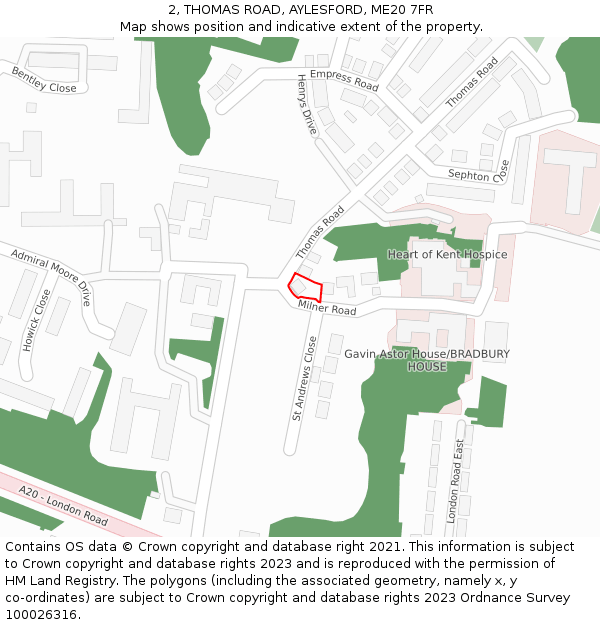 2, THOMAS ROAD, AYLESFORD, ME20 7FR: Location map and indicative extent of plot