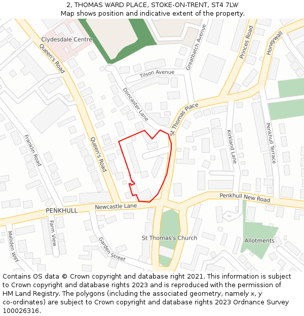 2, THOMAS WARD PLACE, STOKE-ON-TRENT, ST4 7LW: Location map and indicative extent of plot