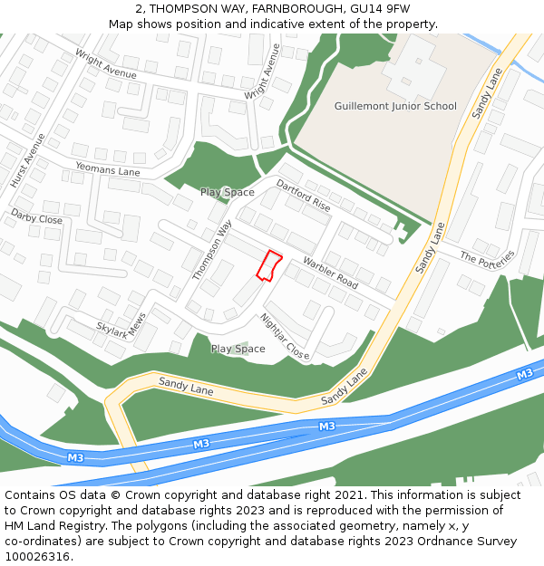 2, THOMPSON WAY, FARNBOROUGH, GU14 9FW: Location map and indicative extent of plot