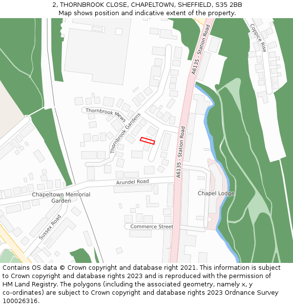 2, THORNBROOK CLOSE, CHAPELTOWN, SHEFFIELD, S35 2BB: Location map and indicative extent of plot