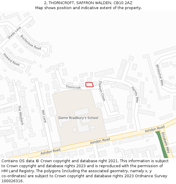 2, THORNCROFT, SAFFRON WALDEN, CB10 2AZ: Location map and indicative extent of plot