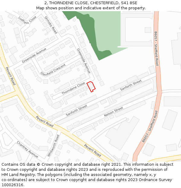 2, THORNDENE CLOSE, CHESTERFIELD, S41 8SE: Location map and indicative extent of plot
