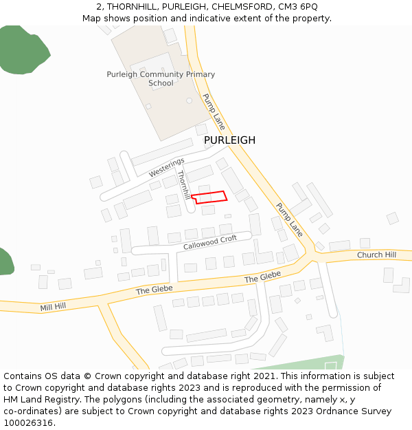 2, THORNHILL, PURLEIGH, CHELMSFORD, CM3 6PQ: Location map and indicative extent of plot