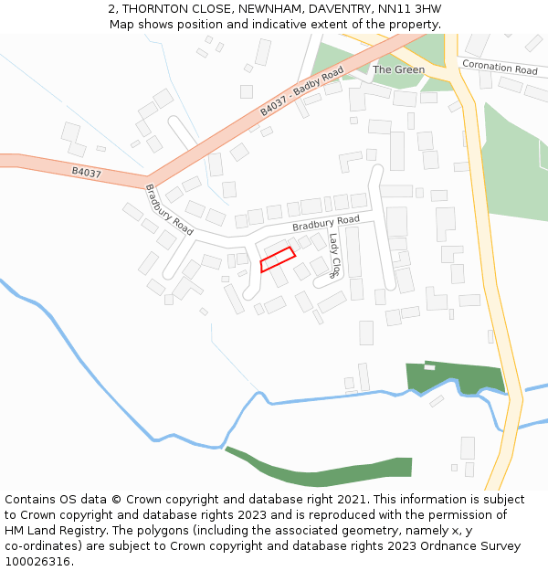 2, THORNTON CLOSE, NEWNHAM, DAVENTRY, NN11 3HW: Location map and indicative extent of plot