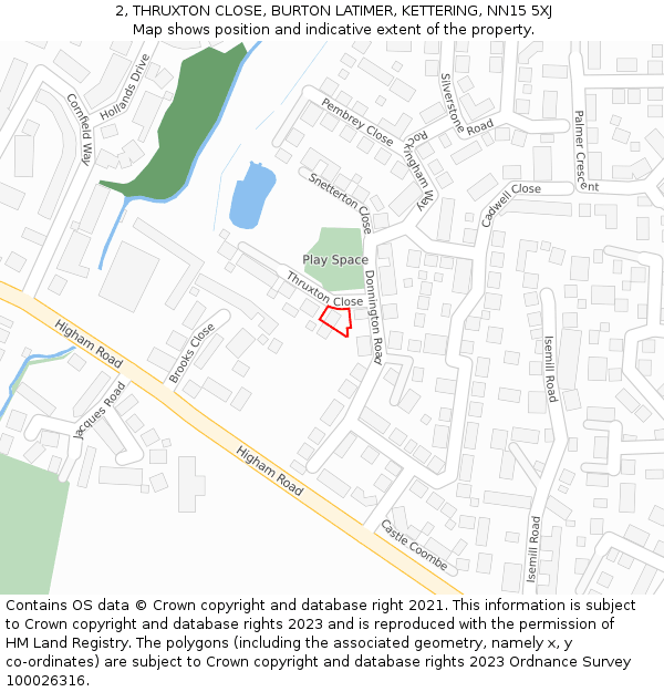 2, THRUXTON CLOSE, BURTON LATIMER, KETTERING, NN15 5XJ: Location map and indicative extent of plot
