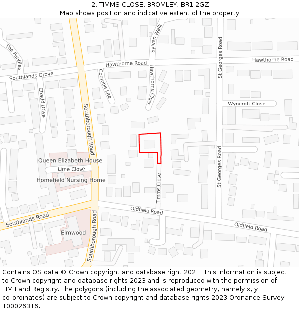 2, TIMMS CLOSE, BROMLEY, BR1 2GZ: Location map and indicative extent of plot