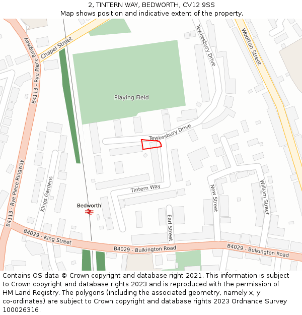2, TINTERN WAY, BEDWORTH, CV12 9SS: Location map and indicative extent of plot