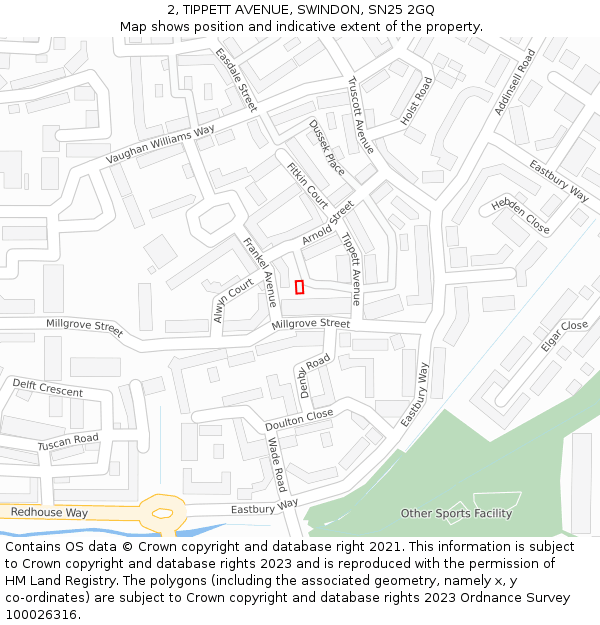 2, TIPPETT AVENUE, SWINDON, SN25 2GQ: Location map and indicative extent of plot