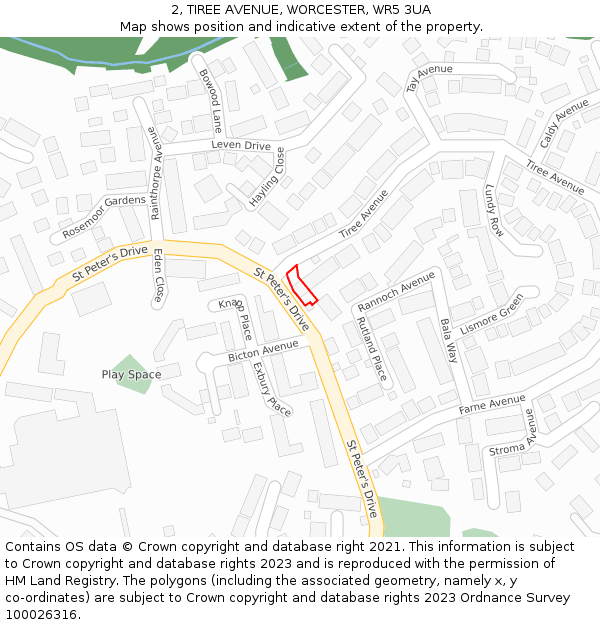 2, TIREE AVENUE, WORCESTER, WR5 3UA: Location map and indicative extent of plot