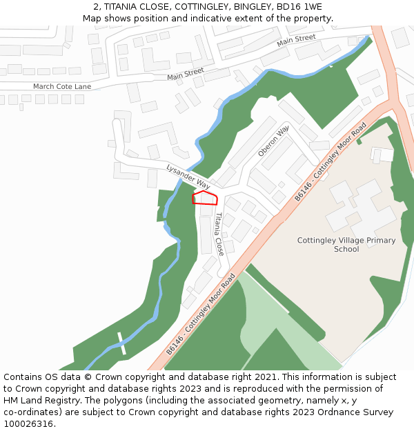 2, TITANIA CLOSE, COTTINGLEY, BINGLEY, BD16 1WE: Location map and indicative extent of plot