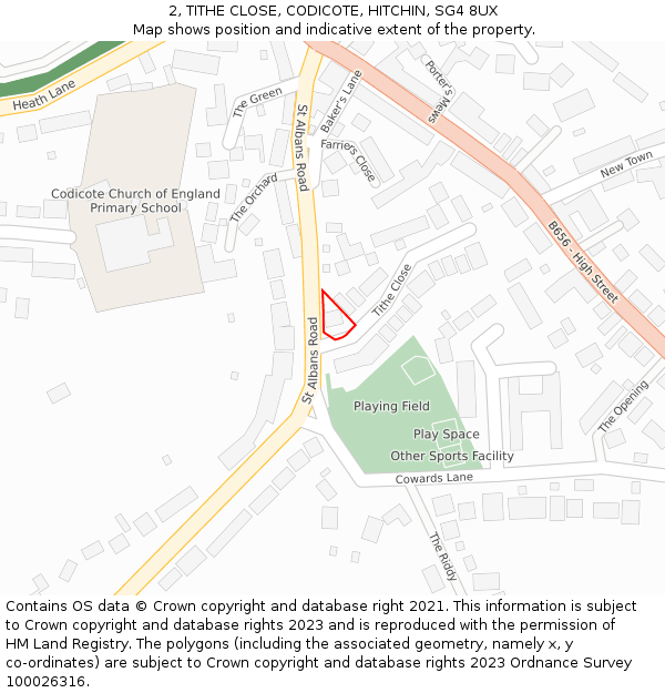 2, TITHE CLOSE, CODICOTE, HITCHIN, SG4 8UX: Location map and indicative extent of plot