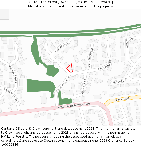 2, TIVERTON CLOSE, RADCLIFFE, MANCHESTER, M26 3UJ: Location map and indicative extent of plot
