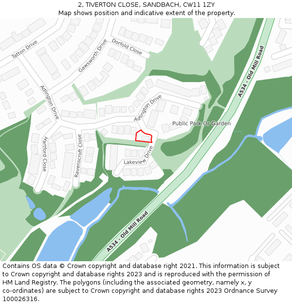2, TIVERTON CLOSE, SANDBACH, CW11 1ZY: Location map and indicative extent of plot