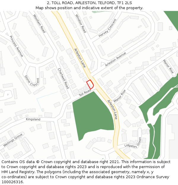 2, TOLL ROAD, ARLESTON, TELFORD, TF1 2LS: Location map and indicative extent of plot