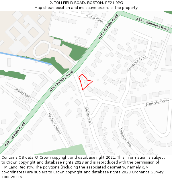 2, TOLLFIELD ROAD, BOSTON, PE21 9PG: Location map and indicative extent of plot