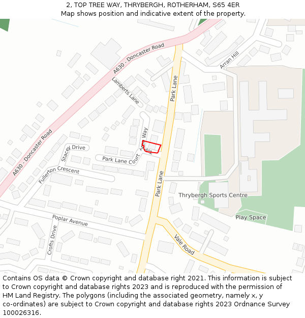 2, TOP TREE WAY, THRYBERGH, ROTHERHAM, S65 4ER: Location map and indicative extent of plot
