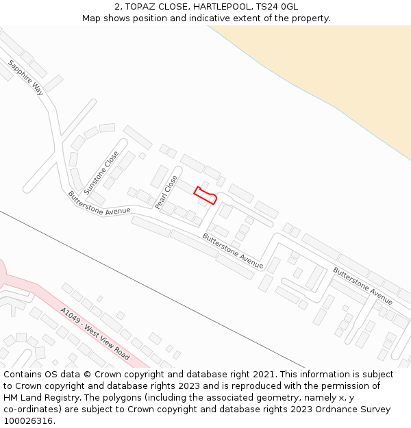 2, TOPAZ CLOSE, HARTLEPOOL, TS24 0GL: Location map and indicative extent of plot