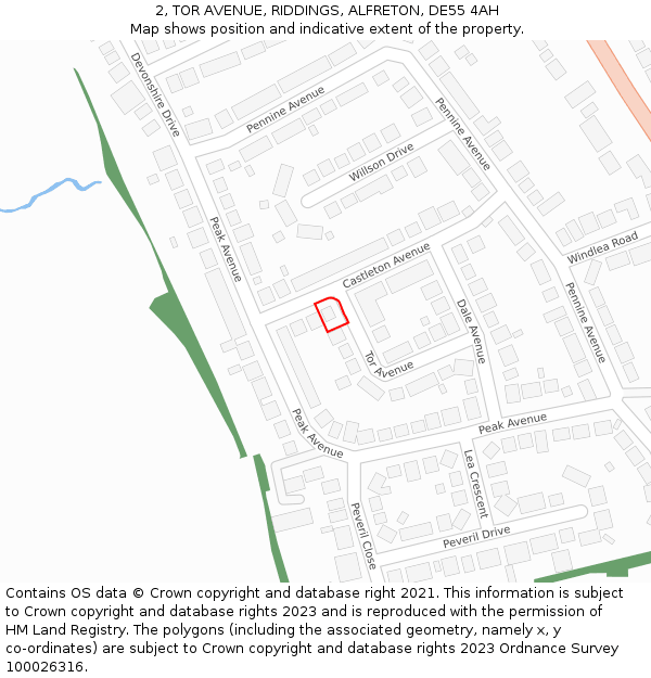 2, TOR AVENUE, RIDDINGS, ALFRETON, DE55 4AH: Location map and indicative extent of plot